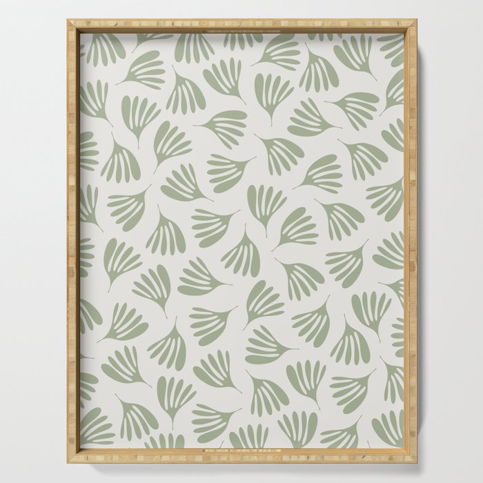 Sage Green Wispy Leaves Contemporary Abstract Botanical Pattern Serving Tray Gallery Image 1