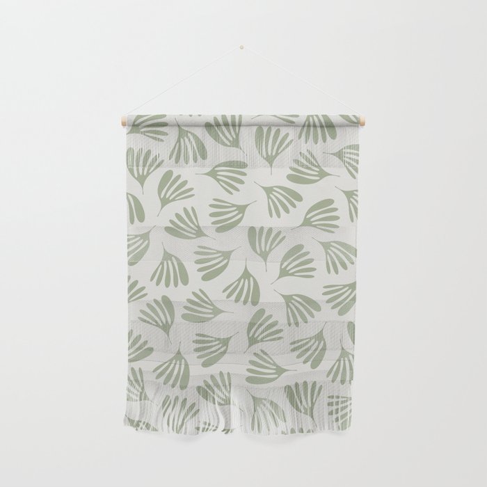 Sage Green Wispy Leaves Contemporary Abstract Botanical Pattern Wall Hanging Gallery Image 1