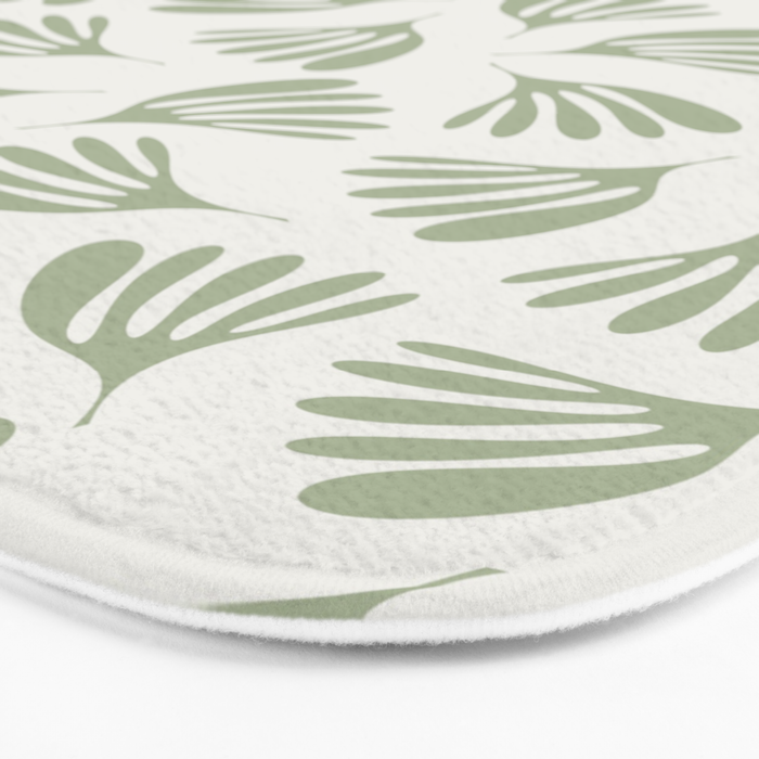 Sage Green Wispy Leaves Contemporary Abstract Botanical Pattern Bath Mat Gallery Image 3
