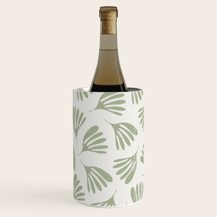 Sage Green Wispy Leaves Contemporary Abstract Botanical Pattern Wine Chiller Gallery Image 3