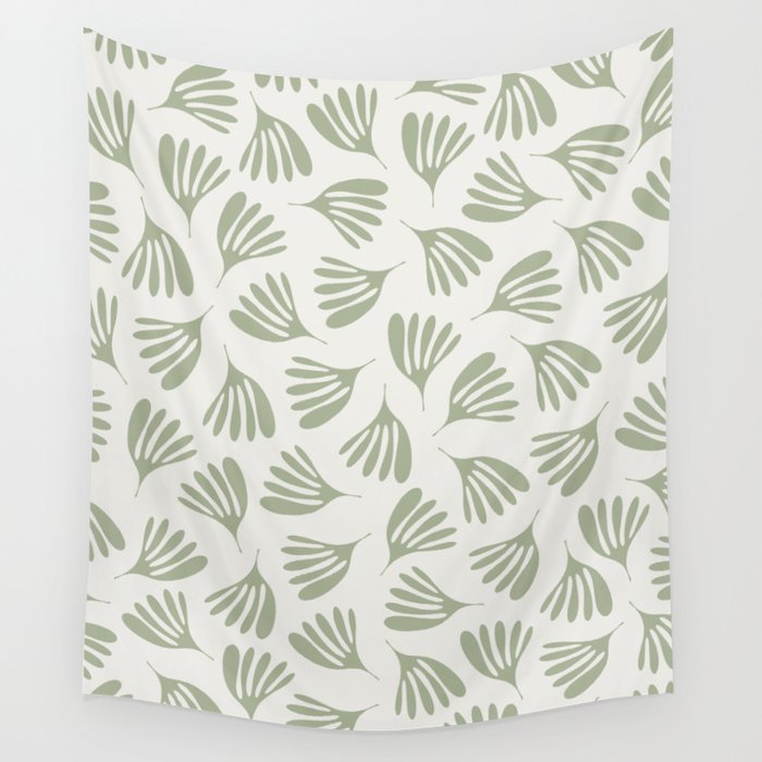 Sage Green Wispy Leaves Contemporary Abstract Botanical Pattern Wall Tapestry Gallery Image 4