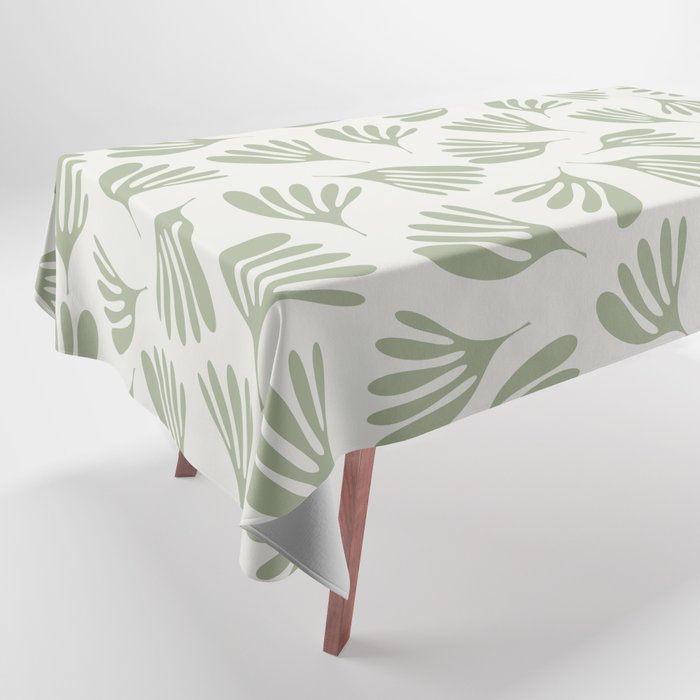 Sage Green Wispy Leaves Contemporary Abstract Botanical Pattern Tablecloth Gallery Image 1