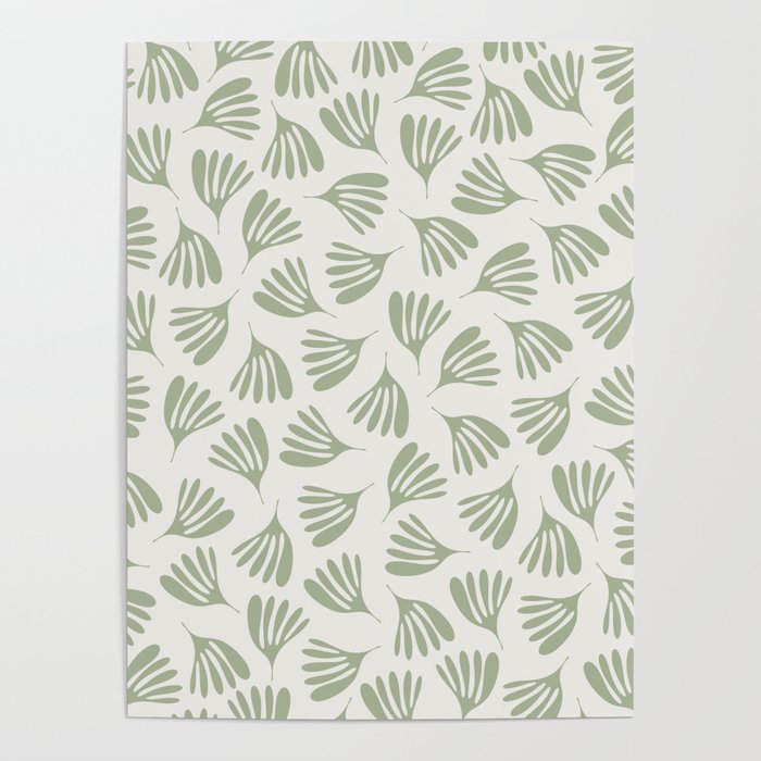 Sage Green Wispy Leaves Contemporary Abstract Botanical Pattern Poster Gallery Image 4