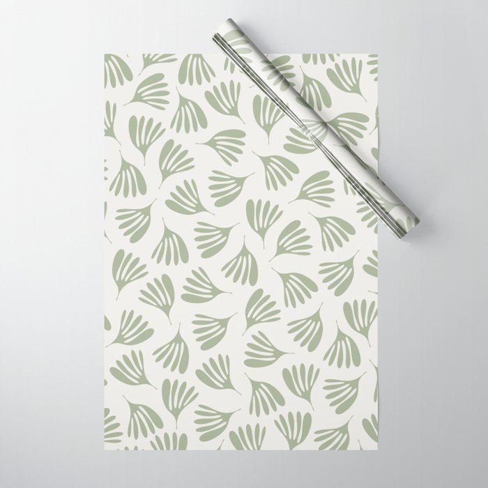Sage Green Wispy Leaves Contemporary Abstract Botanical Pattern Wrapping Paper Gallery Image 1