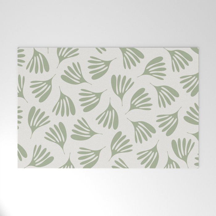 Sage Green Wispy Leaves Contemporary Abstract Botanical Pattern Welcome Mat Gallery Image 1