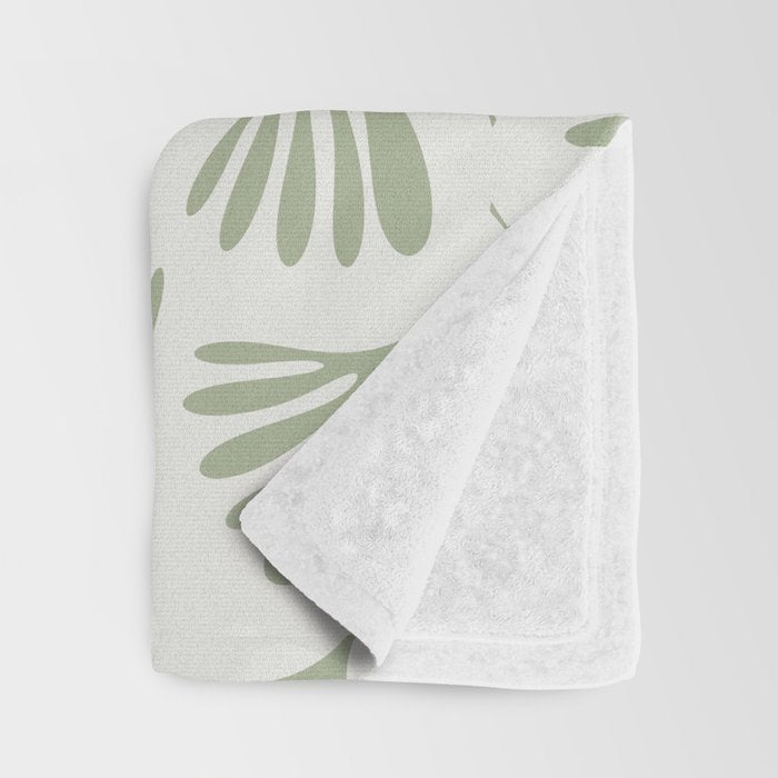 Sage Green Wispy Leaves Contemporary Abstract Botanical Pattern Throw Blanket Gallery Image 3