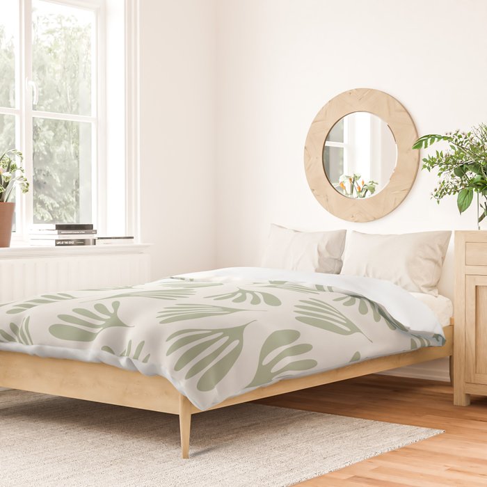 Sage Green Wispy Leaves Contemporary Abstract Botanical Pattern Duvet Cover Gallery Image 2