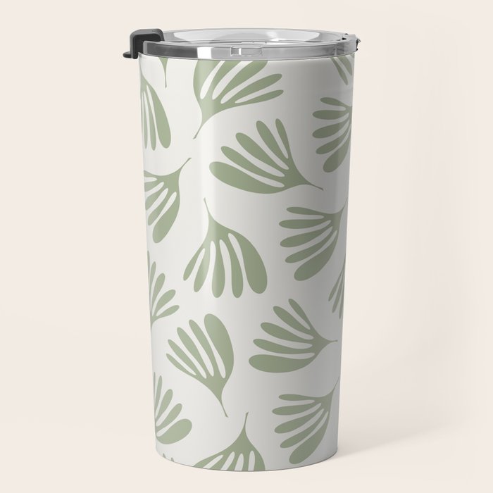 Sage Green Wispy Leaves Contemporary Abstract Botanical Pattern Travel Mug Gallery Image 3