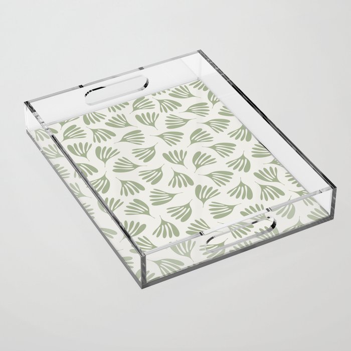 Sage Green Wispy Leaves Contemporary Abstract Botanical Pattern Acrylic Tray Gallery Image 1