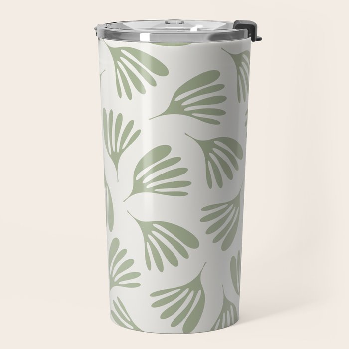 Sage Green Wispy Leaves Contemporary Abstract Botanical Pattern Travel Mug Gallery Image 2