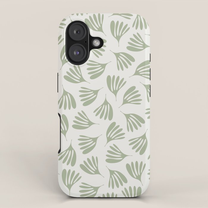 Sage Green Wispy Leaves Contemporary Abstract Botanical Pattern iPhone Case Gallery Image 1