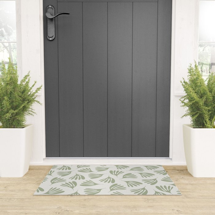 Sage Green Wispy Leaves Contemporary Abstract Botanical Pattern Welcome Mat Gallery Image 3