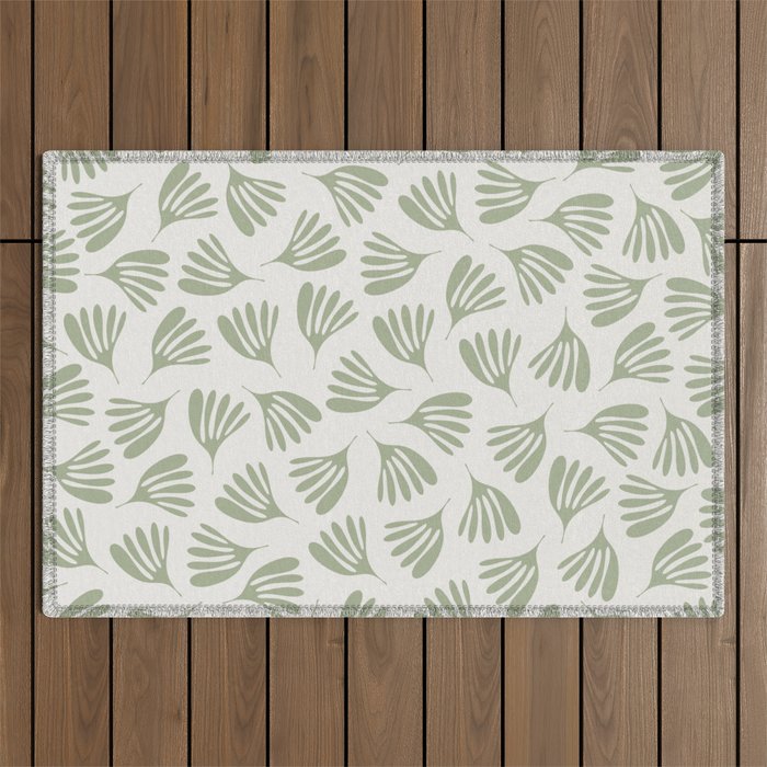 Sage Green Wispy Leaves Contemporary Abstract Botanical Pattern Outdoor Rug Gallery Image 1