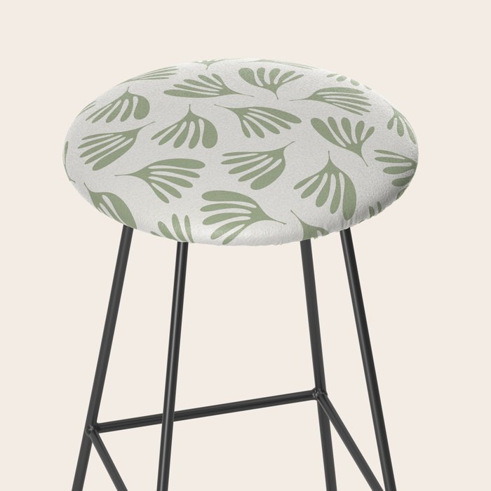 Sage Green Wispy Leaves Contemporary Abstract Botanical Pattern Stool Gallery Image 2