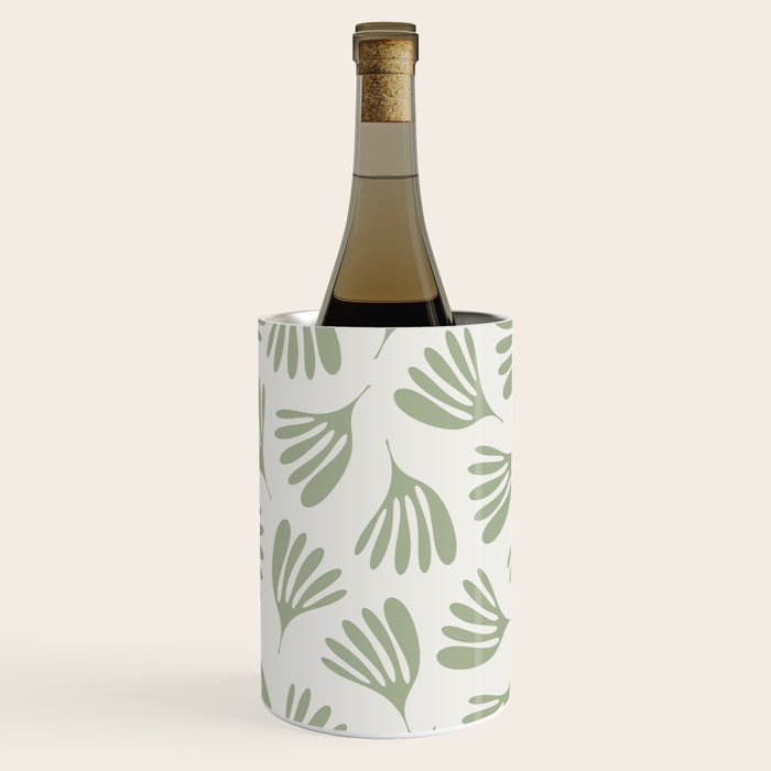 Sage Green Wispy Leaves Contemporary Abstract Botanical Pattern Wine Chiller Gallery Image 2