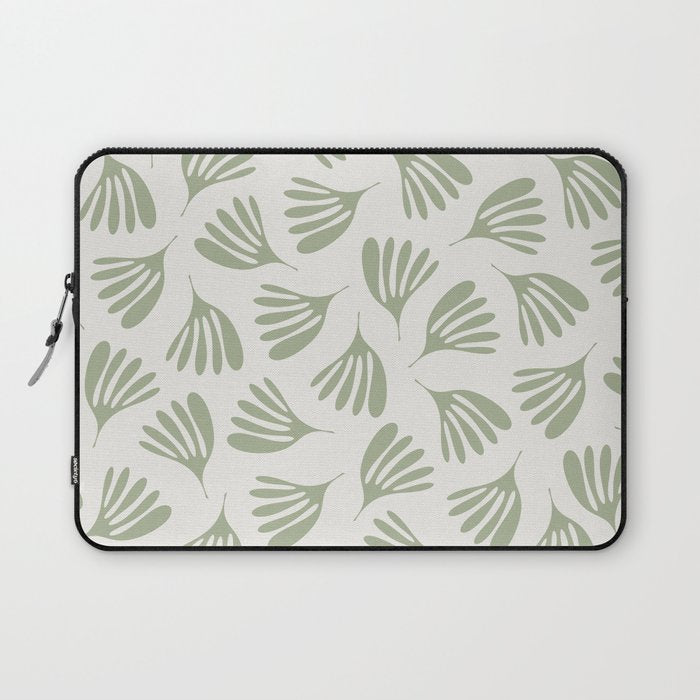 Sage Green Wispy Leaves Contemporary Abstract Botanical Pattern Laptop Sleeve Gallery Image 1