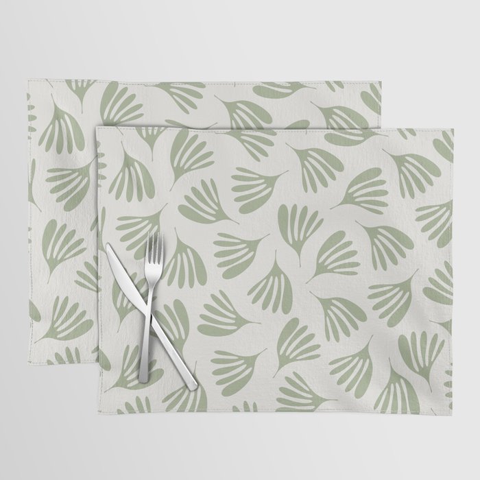 Sage Green Wispy Leaves Contemporary Abstract Botanical Pattern Placemat Gallery Image 1