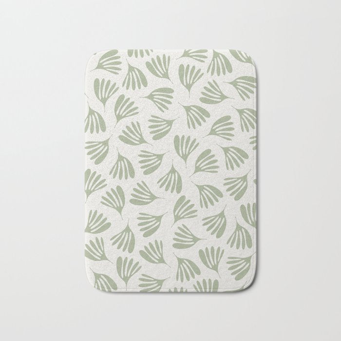 Sage Green Wispy Leaves Contemporary Abstract Botanical Pattern Bath Mat Gallery Image 1