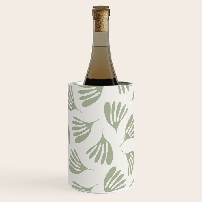 Sage Green Wispy Leaves Contemporary Abstract Botanical Pattern Wine Chiller Gallery Image 1