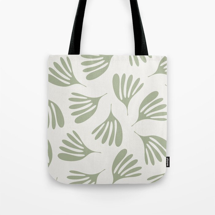 Sage Green Wispy Leaves Contemporary Abstract Botanical Pattern Tote Bag Gallery Image 1