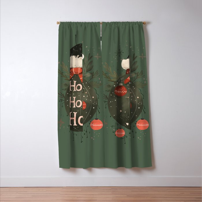 Festive Ho Ho Ho Bauble Green  Window Curtain Gallery Image 3