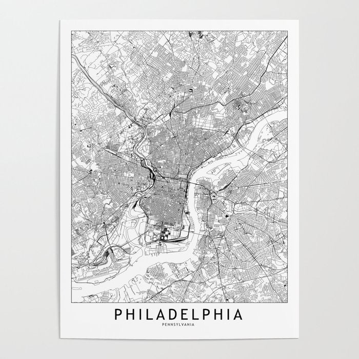 Philadelphia White Map Poster Gallery Image 1
