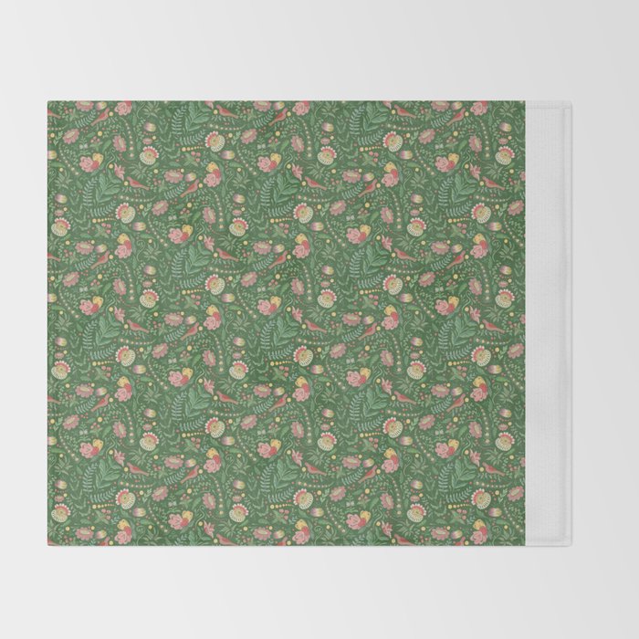 Swedish Floral - Green Throw Blanket Gallery Image 2