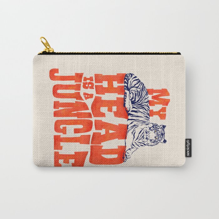My Head is a Jungle-Tiger typography Carry All Pouch Gallery Image 1