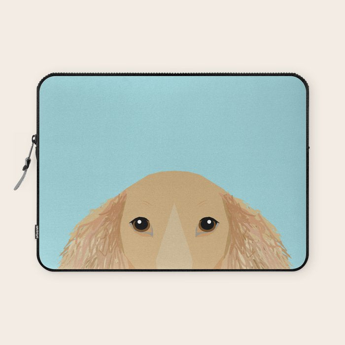 Long Haired Dachshund cream coat cute pet portraits custom dog breed art Laptop Sleeve Gallery Image 1