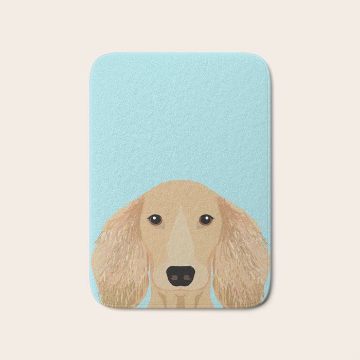 Long Haired Dachshund cream coat cute pet portraits custom dog breed art Bath Mat Gallery Image 1
