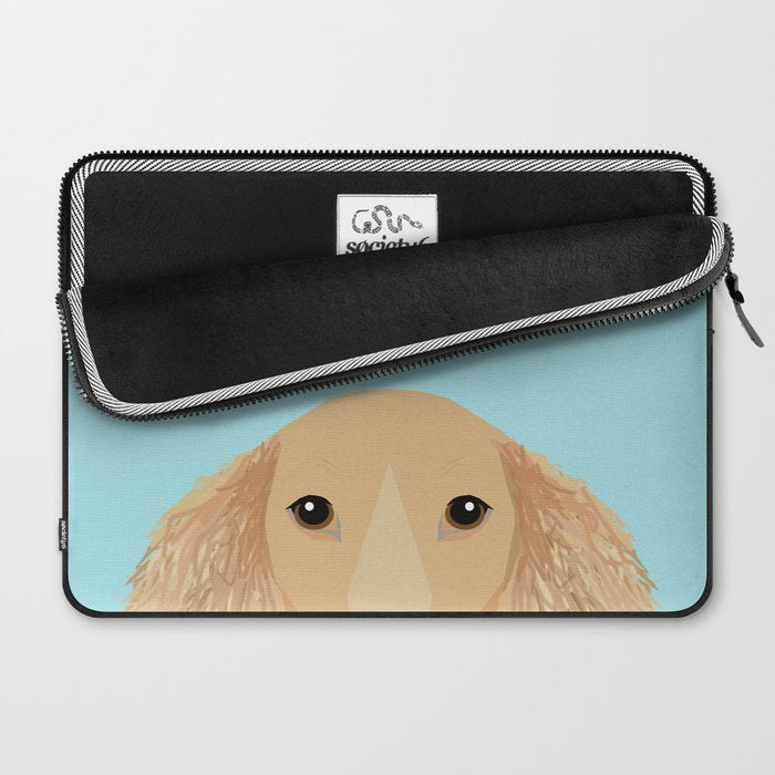 Long Haired Dachshund cream coat cute pet portraits custom dog breed art Laptop Sleeve Gallery Image 2