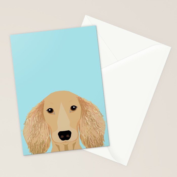 Long Haired Dachshund cream coat cute pet portraits custom dog breed art Stationery Card Gallery Image 2