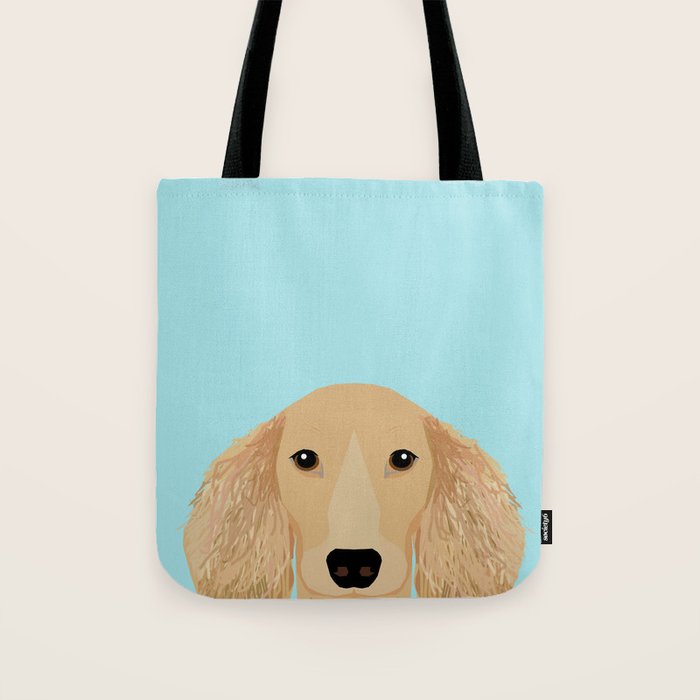 Long Haired Dachshund cream coat cute pet portraits custom dog breed art Tote Bag Gallery Image 1