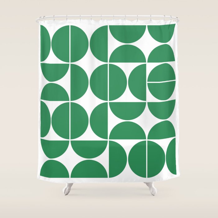 Mid Century Modern Geometric 04 Green Shower Curtain Gallery Image 1