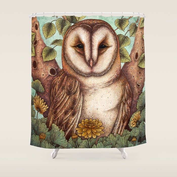 Spring Barn Owl Shower Curtain Gallery Image 1