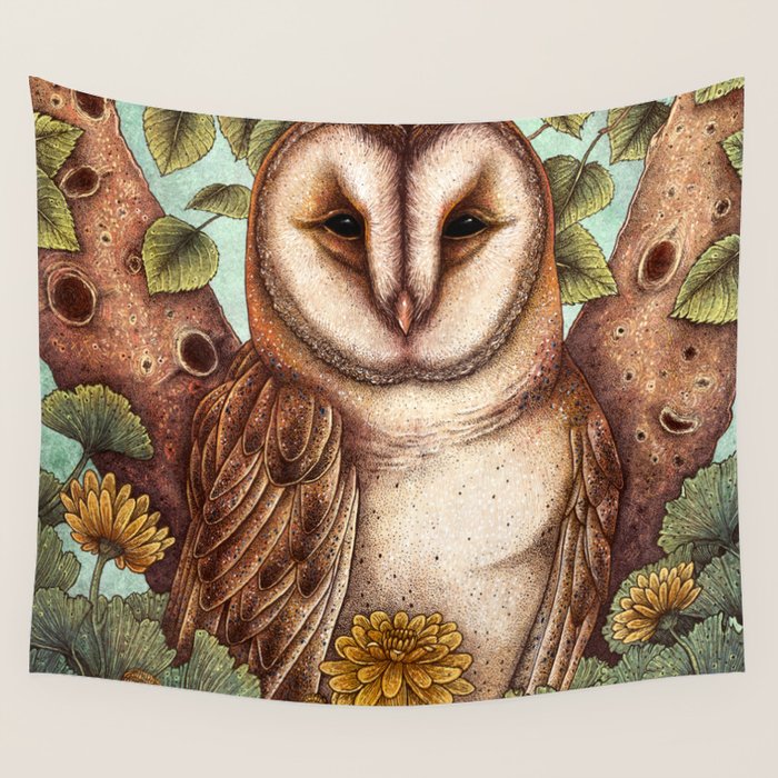 Spring Barn Owl Wall Tapestry Gallery Image 1