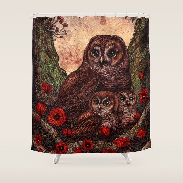 Tawny Owlets Shower Curtain Gallery Image 1