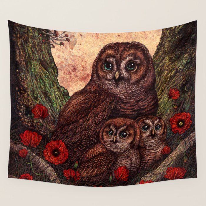 Tawny Owlets Wall Tapestry Gallery Image 4