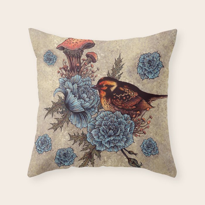 Bird Blue Roses Throw Pillow Gallery Image 6