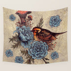 Bird Blue Roses Wall Tapestry Gallery Image 4