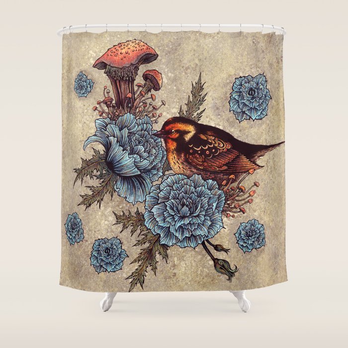 Bird Blue Roses Shower Curtain Gallery Image 1