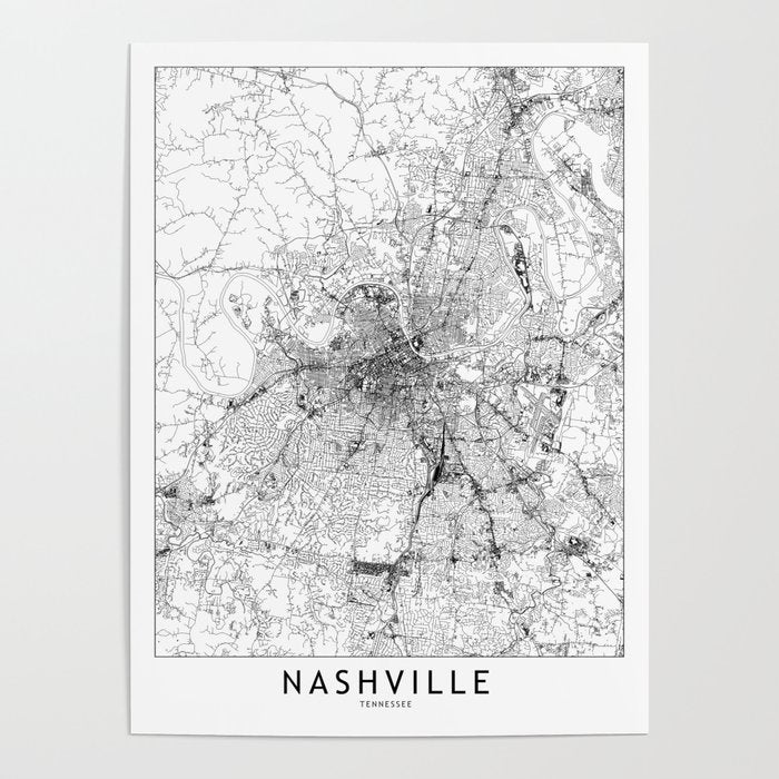Nashville White Map Poster Gallery Image 4