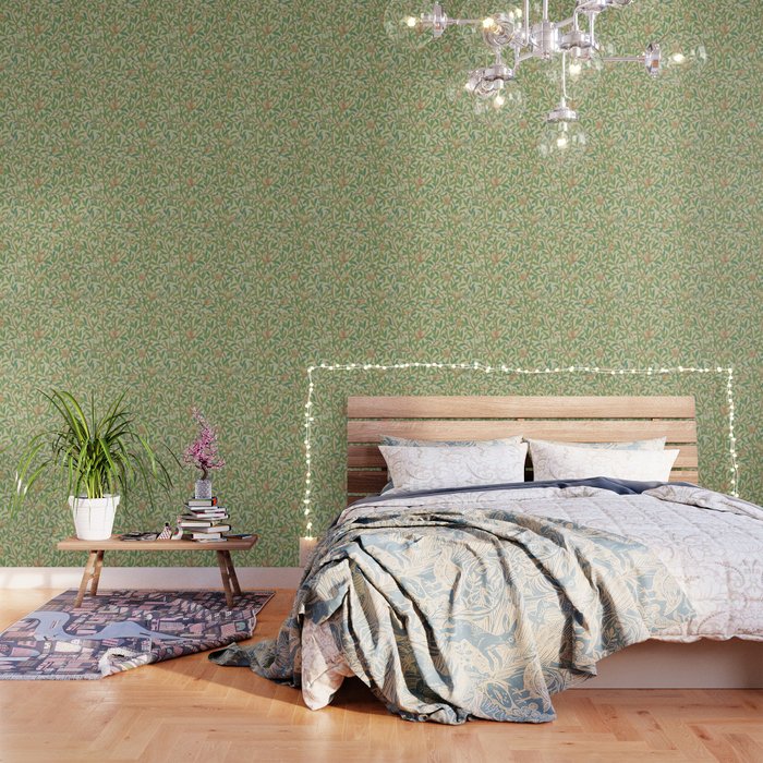 William Morris Bird & Pomegranate Bayleaf and Cream Wallpaper Gallery Image 1