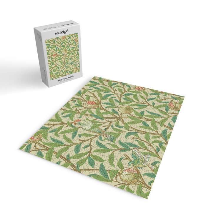 William Morris Bird & Pomegranate Bayleaf and Cream Jigsaw Puzzle Gallery Image 2