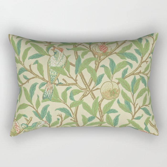 William Morris Bird & Pomegranate Bayleaf and Cream Rectangular Pillow Gallery Image 1
