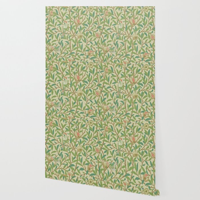 William Morris Bird & Pomegranate Bayleaf and Cream Wallpaper Gallery Image 2