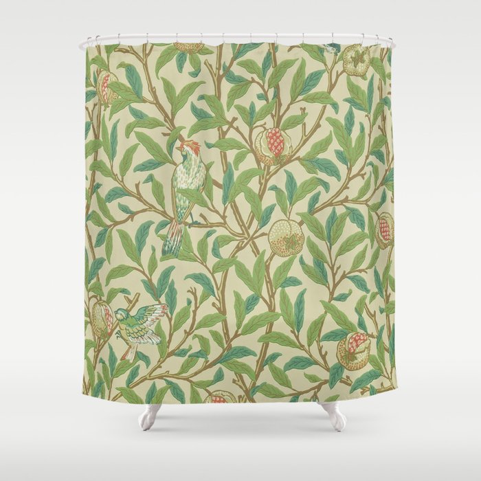 William Morris Bird & Pomegranate Bayleaf and Cream Shower Curtain Gallery Image 1