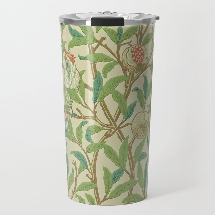 William Morris Bird & Pomegranate Bayleaf and Cream Travel Mug Gallery Image 1