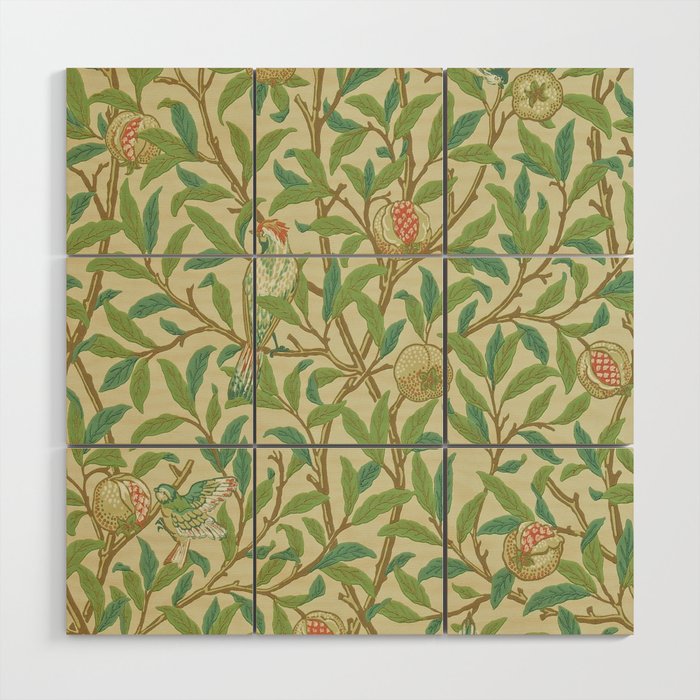 William Morris Bird & Pomegranate Bayleaf and Cream Wood Wall Art Gallery Image 1
