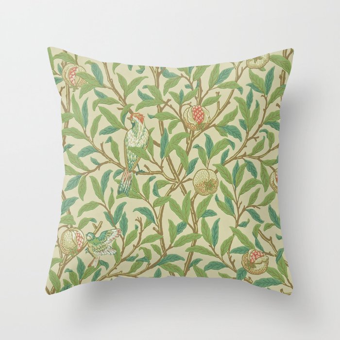William Morris Bird & Pomegranate Bayleaf and Cream Throw Pillow Gallery Image 1